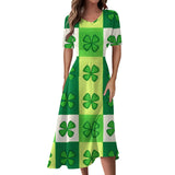  Y2k Daily St Patrick's Day Print Mid-Calf Summer Dress Women Round Neck Short Sleeves Frocks For Girls MartLion - Mart Lion
