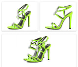 Liyke Green Ankle Strap Sandals Women Summer Shoes Diamond Rivet Design Open Toe Stripper Heels Mart Lion   