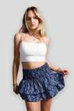 Women's Slim Fit Pleated Ruffle Edge Floral Printed Waist Mini Short Skirts Holiday Beach Party MartLion Dark Blue leaf XS 