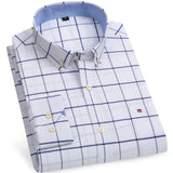 Men's 100% Cotton Long Sleeve Plaid Checkered Shirts Single Patch Pocket Standard-fit Button-down Striped Casual Oxford Mart Lion L502 41 