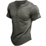 Summer Men's T Shirt Short Sleeve Henry Collar Tops Tees Solid Color Casual Daily Streetwear Clothing Mart Lion Gray S 