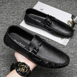 Leather Loafers Men's Casual Shoes Moccasins Slip on Flats Boat Driving Hombre MartLion 9107Black 41 