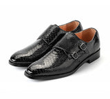 Men's Casual Shoes Snakeskin Grain Microfiber Leather Slip-on Buckle Dress Office Oxfords Party Wedding Flats Mart Lion   