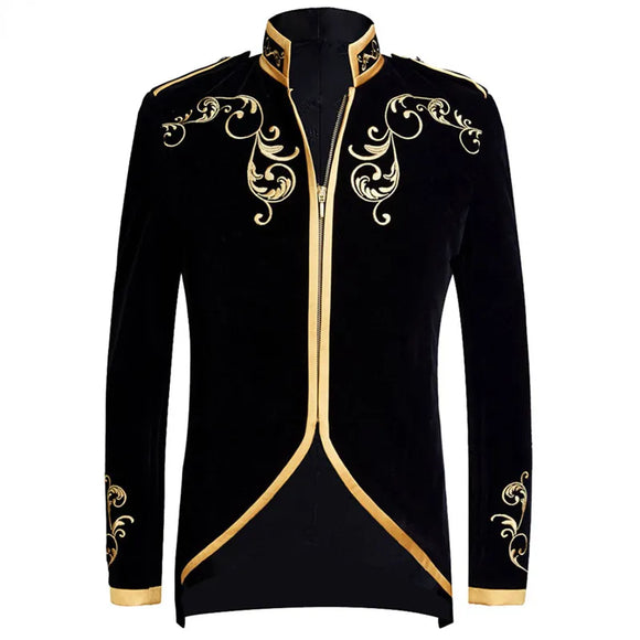 Men's Luxury Gold Embroidered Court Jacket Steampunk Marching Gothic Vintage Uniform Zipper Stand Collar blazers MartLion   