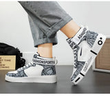 Printed Sneakers Men's Women Platform High-top Casual Flats Lace-up Black Shoes Basket Homme MartLion   