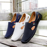 Summer Breathable Leather Shoes Men's Casual Loafers Brand Design Handmade Flats Soft Leather Moccasins Boat MartLion   