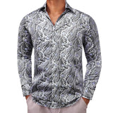 Designer Shirts Men's Silk Long Sleeve Light Purple Silver Paisley Slim Fit Blouses Casual Tops Breathable Barry Wang MartLion 0428 S 