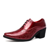 High Heel Men's Black Leather Shoes Pointed Toe Dress Oxford Zapatos De Vestir MartLion Red 821 38 