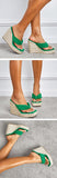  Liyke Green Corduroy Narrow Band 13.5CM Wedges Heels Slippers Female Open Toe Platform Sandals Women Summer Dress Shoes Mart Lion - Mart Lion