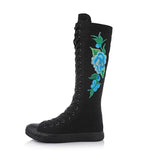 Embroidered Dance Side Zipper Super High Collar Canvas Women's Boots Shoes for Sneakers MartLion black blue 38 