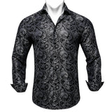 Men's Long Sleeve Black Paisley Silk Dress Shirts Casual Tuxedo Social Shirt Luxury Designer Clothing MartLion CYC-2011 S 