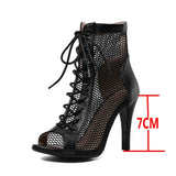 High Heels Hollow Mesh Sandals Summer Trend Comfort Peep Toe Boots Stilettos Jazz Dance Female Shoes Mart Lion Black-7cm 37 China