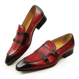 Summer Pointed Toe Crocodile Print Loafers Leather Shoes Men's Classic Casual Wedding Luxury MartLion Red 38 