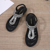 Women Bohemia Sandals Flip Flops Thong Flat Heels Bohemia Dress Leaf Rhinestone MartLion   