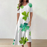 Y2k Daily St Patrick's Day Print Mid-Calf Summer Dress Women Round Neck Short Sleeves Frocks For Girls MartLion Light Green L CHINA