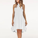 Summer Elegant Women Dresses Waist Cropped Layered Solid Halter frock MartLion White XL 