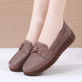 Women Flats Slip On Moccasins Spring Hollow Beige Casual Loafers Soft Sole Non Slip Breathable MartLion   