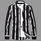 Men Long Sleeve Stripe Shirts  Korean Clothing Streetwear Lapel Male Business Casual Cotton Social Tops MartLion   