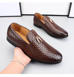Men's Woven Leather Casual Shoes Trendy Party Wedding Loafers Moccasins Light Driving Flats Mart Lion   