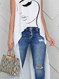 Female Stylish Figure Printed Round-Neck  Vest Tops  Summer  Casual MartLion   