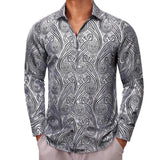 Luxury Shirts Men's Silk Long Sleeve Red Green Paisley Slim Fit Blouses Casual Formal Tops Breathable Barry Wang MartLion 0046 S 