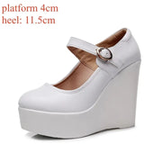 Genuine Leather Shoes Platform Wedges Mary Janes Women Spring High Heels Pumps for Office Model MartLion