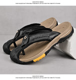 Summer Men's Flip-Flops Genuine Leather Anti-Slip Beach Slippers Sandals Anti-collision Toe Mart Lion   