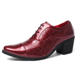 High Heel Men's Black Leather Shoes Pointed Toe Dress Oxford Zapatos De Vestir MartLion Red 822 38 