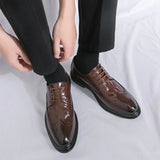 Men's  Leather Shoes Formal Dress Shoes Point-Toe Shoes Hollow Out Breathable Office Oxfords MartLion   