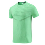 Print Gym Shirts Running Casual Outdoor Jogging Breathable Workout Short Sleeves Nylon Quick Dry Training MartLion caigreen M 