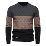 Autumn Patchwork Color O-neck Pullover Sweaters Men's Cotton Sweater Warm Winter Knitted MartLion   