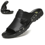 Men's Slippers Leather Slides Summer Casual Shoes Black Slipper And Sandals Slip MartLion   
