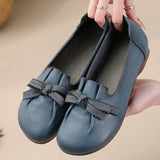 Luxury Green Ballet Flats Elegant Women's Shoes Genuine Leather Loafers Ladies Bowknot Soft Blue Moccasins MartLion   