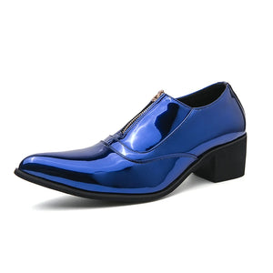 Colorful Men's High Heel Shoes Pointed Leather Dress Square heel Prom Zapatos De Vestir Hombre MartLion Blue 2268-1 38 CN