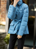 Neck Belted Duck Down Puffer Jackets Women Casual Winter Warm Short Coat Female Outwear Clothes MartLion   