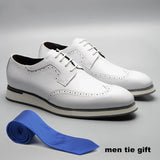 Men’s White Summer Sneakers Genuine Leather Breathable Lace-up Wing Tip Derby Shoes Casual Outdoor Walking Footwear MartLion White EUR 41 