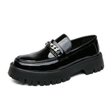 Spring Lacquer Leather Casual Shoes Men's Chain Loafers  Slip-on Thick Bottom Oxford Wedding MartLion Black 39 