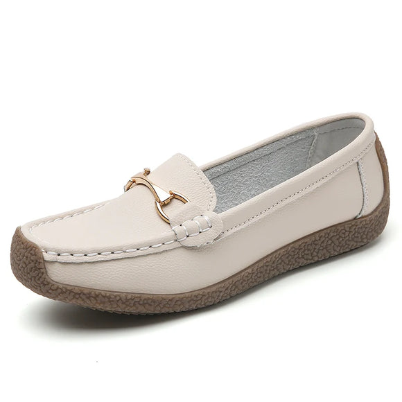 Leather Casual Shoes Slip On Flat Women's Loafers Luxury Sneakers Designer Moccasins femme MartLion Beige 41 