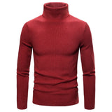 Autumn and Winter Men's Turtleneck Sweater Korean Version Casual All-match Knitted Bottoming Shirt MartLion wine red M (55-65KG) 