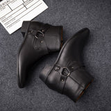 Autumn Men's Ankle Boots Genuine Leather High-Cut Shoes Casual Punk Pointed Toe Motorcycle Party Mart Lion   