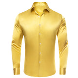 Pure Color Silk Men's Shirts Long Sleeve Suit Dress Shirt Blouse Summer Spring Wedding Prom Classic Designer MartLion SCY-1662 S 
