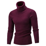15 Colors Autumn and Winter Men's Warm High Neck Solid Elastic Knit Bottom Pullover Sweater Harajuku MartLion WineRed M 