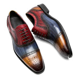 Color Block Genuine Leather Men's Formal Oxford Shoes Cap Toe Lace Up Brogue Party Elegant Gentleman Dress Shoes MartLion   