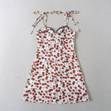 Summer Cherry Print Mini Dress Women Lace Slim Dresses MartLion   