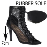 Latin Stiletto Women's Dance High-heeled Shoes Shoes Outer Large Mesh Boots Fish Mouth Modern MartLion Black  7cm rubber 43 