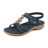 Summer Bohemian Rhinestone Round Head Beach Flat Bottom Women's Sandals MartLion   