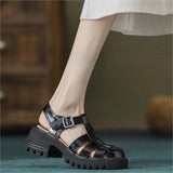 Summer Leisure Thick Soled Ankle Boots Classic Round Toe Roman Sandals Women Strap Buckle Designer Mart Lion Black 35 