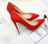 Pointed Shallow Mouth Suede Ultra-Thin High Heels 12cm Pumps Banquet Ladies Shoes MartLion   