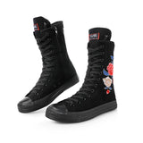  Casual Canvas Shoes Inner Zipper Front Lace Up Breathable and Flower Pattern Women's Boot MartLion - Mart Lion