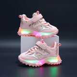 Summer Sneakers Kids Girls LED Light Shoes Letter Mesh Breathable  Luminous Casual Sports Boys Shoes MartLion Pink 21(inner 13.3cm) 